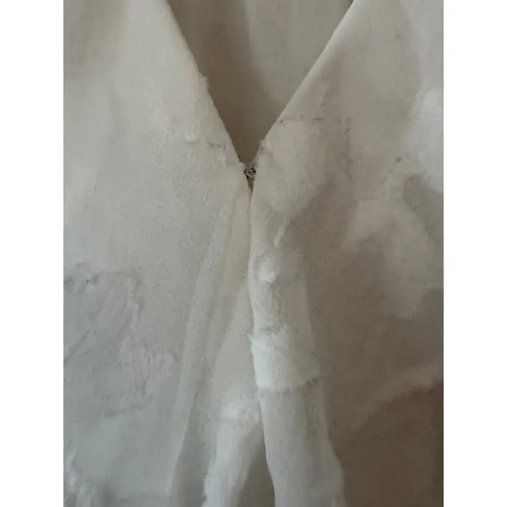 By Anthropologie Milena Burnout Velvet Wrap Blouse white ruffle cottagecore